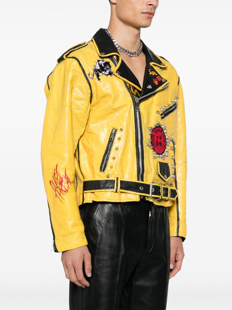 Yellow Spike-stud Leather Jacket