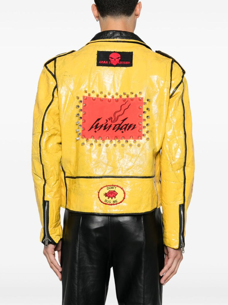 Yellow Spike-stud Leather Jacket