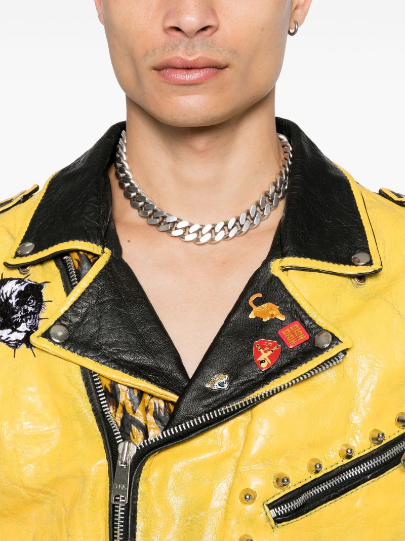 Yellow Spike-stud Leather Jacket