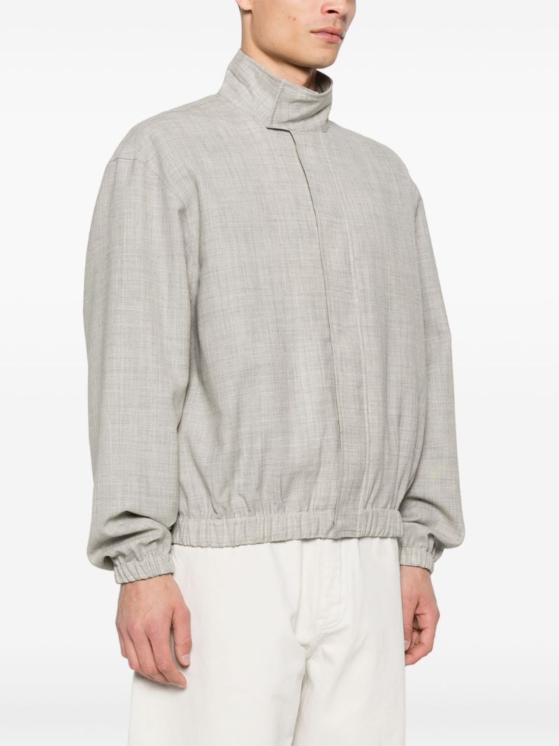 Grey Slub-textured Bomber Jacket