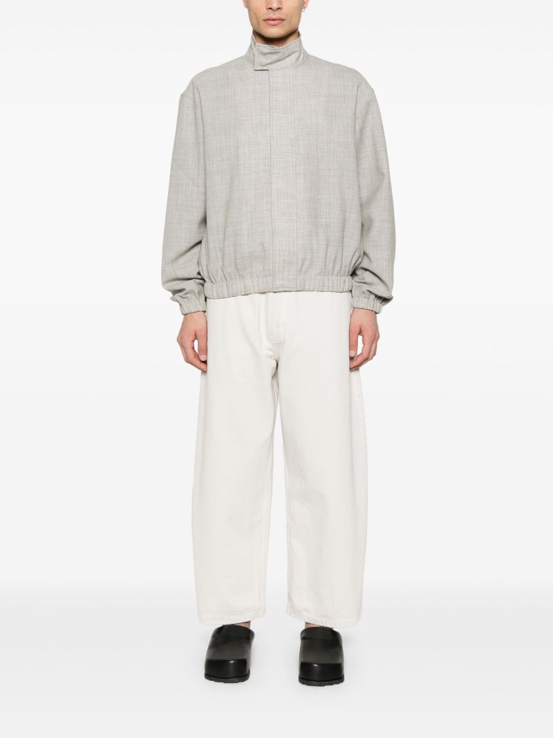 Grey Slub-textured Bomber Jacket