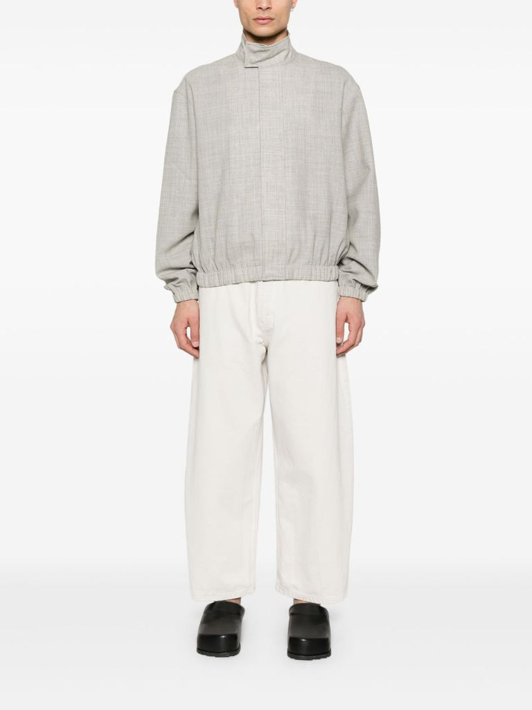Grey Slub-textured Bomber Jacket