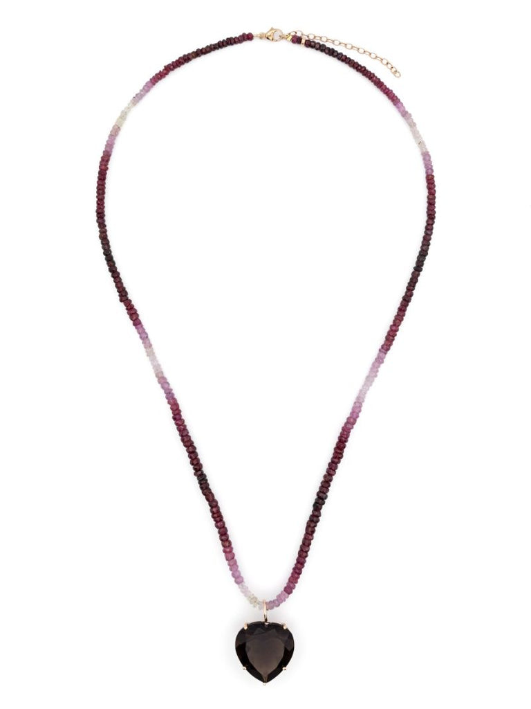 14k Gold Heart Quartz and Ruby Necklace