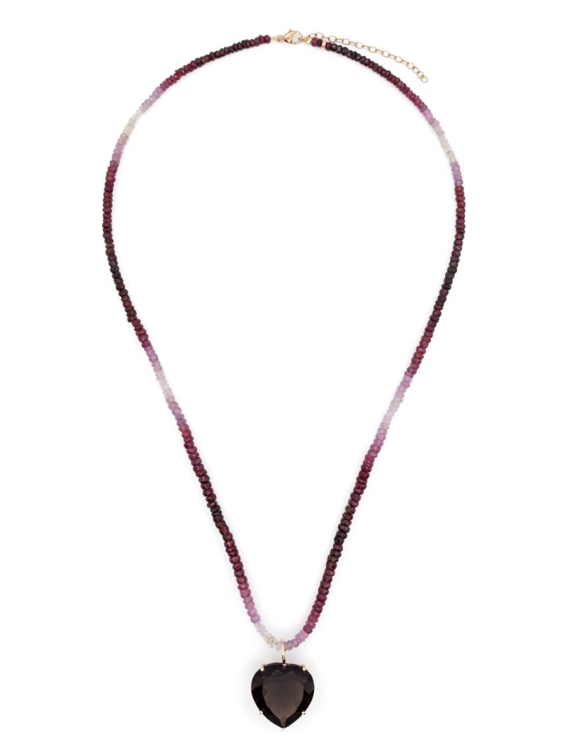 14k Gold Heart Quartz and Ruby Necklace