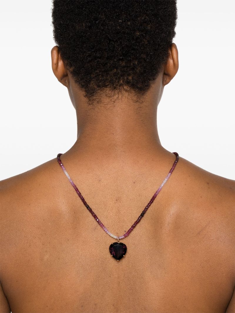14k Gold Heart Quartz and Ruby Necklace