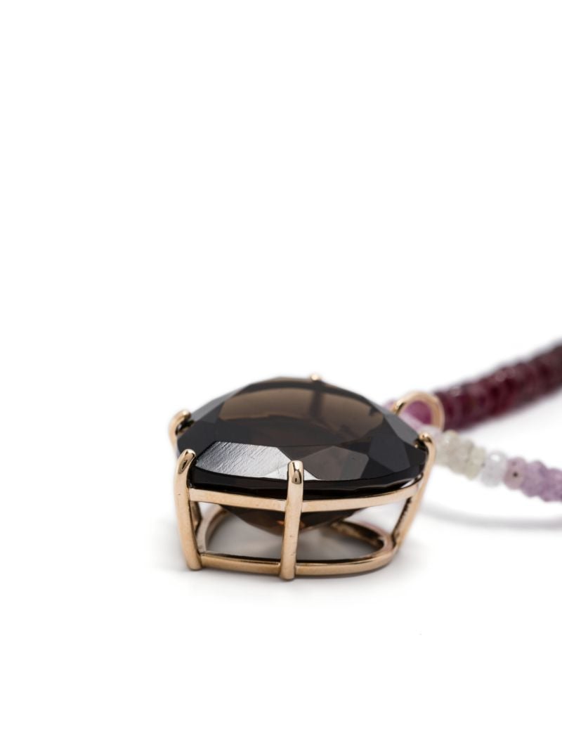 14k Gold Heart Quartz and Ruby Necklace