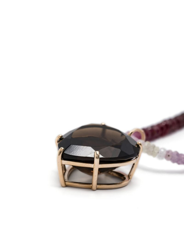 14k Gold Heart Quartz and Ruby Necklace
