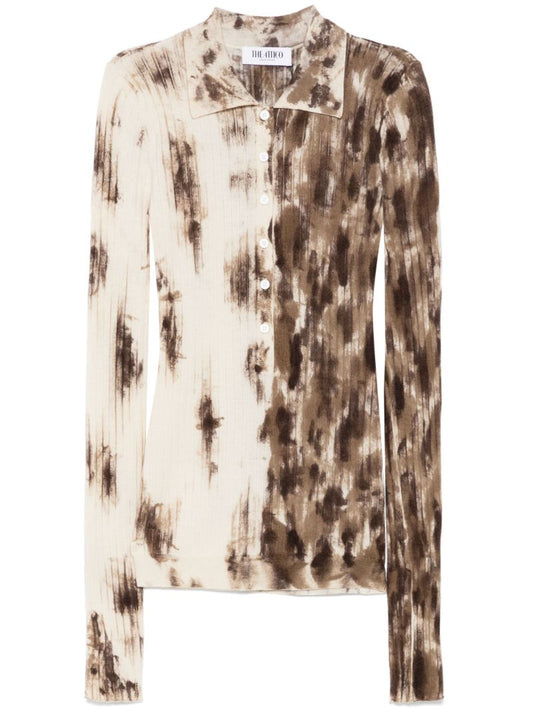 White Tie-dye Polo Top