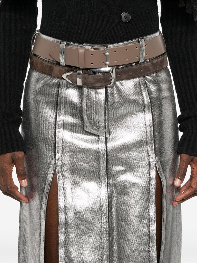 Coated Denim Midi Skirt