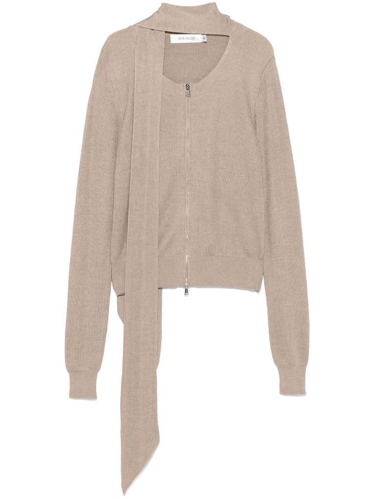 Neutral Scarf-detail Cardigan