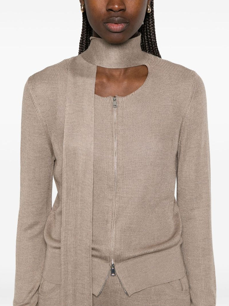 Neutral Scarf-detail Cardigan