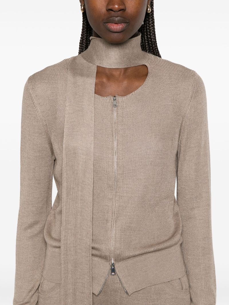 Neutral Scarf-detail Cardigan