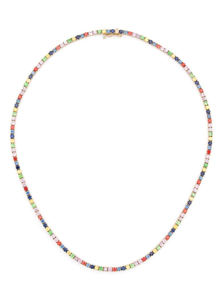 14k Yellow Gold Graduated Rainbow Sapphire Necklace