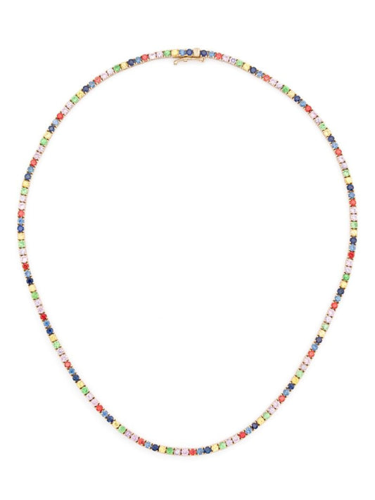 14k Yellow Gold Graduated Rainbow Sapphire Necklace