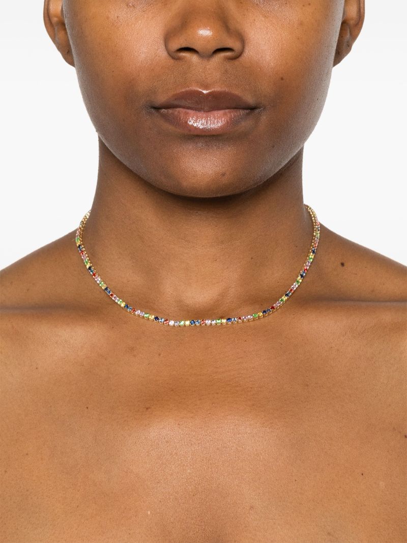 14k Yellow Gold Graduated Rainbow Sapphire Necklace