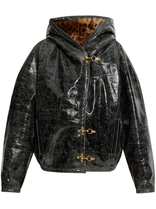 Leopard Lining Faux Leather Jacket