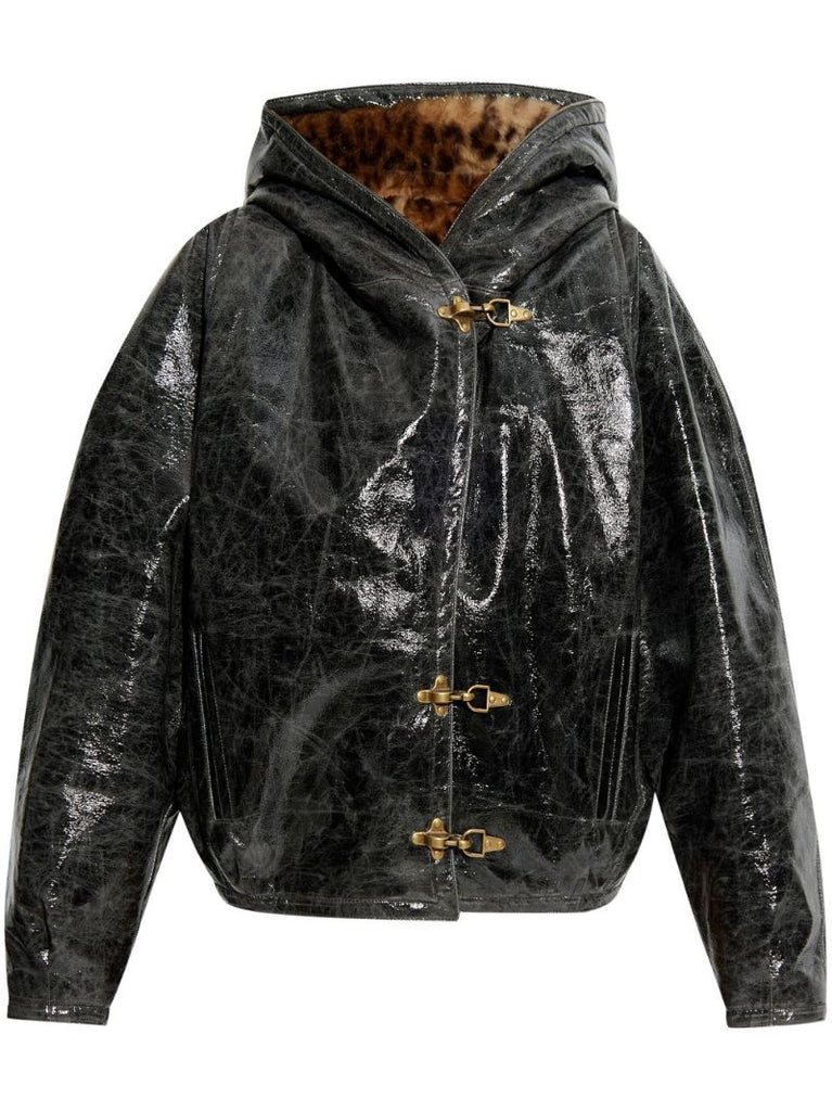 Leopard Lining Faux Leather Jacket