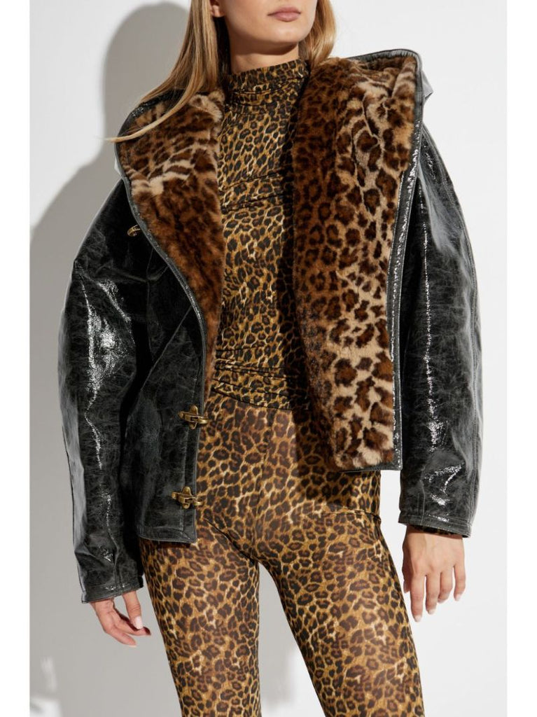 Leopard Lining Faux Leather Jacket