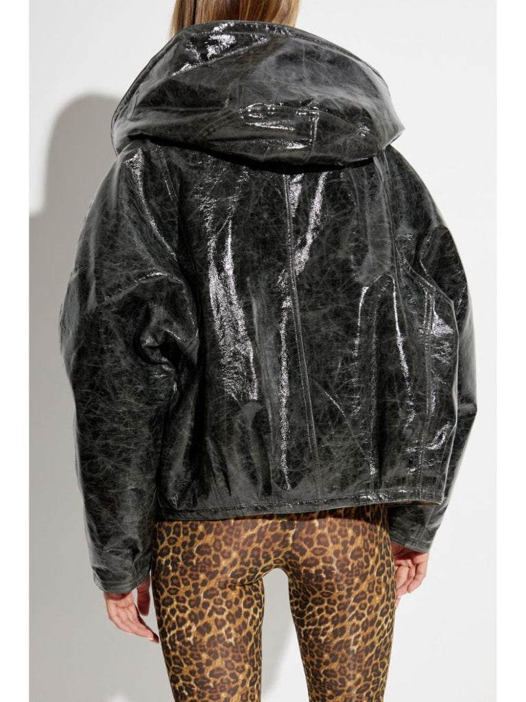 Leopard Lining Faux Leather Jacket