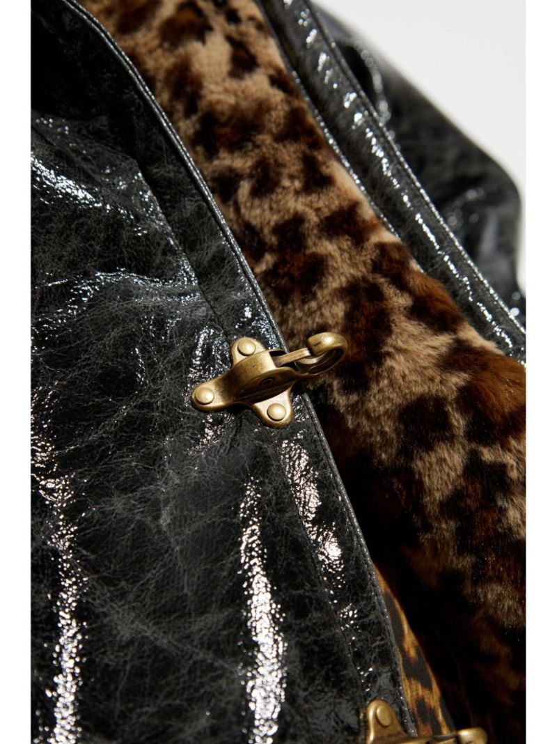 Leopard Lining Faux Leather Jacket