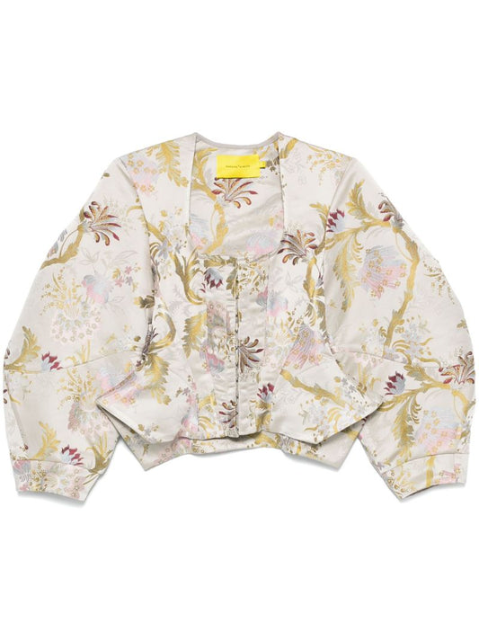 Brocade-effect Satin Blouse