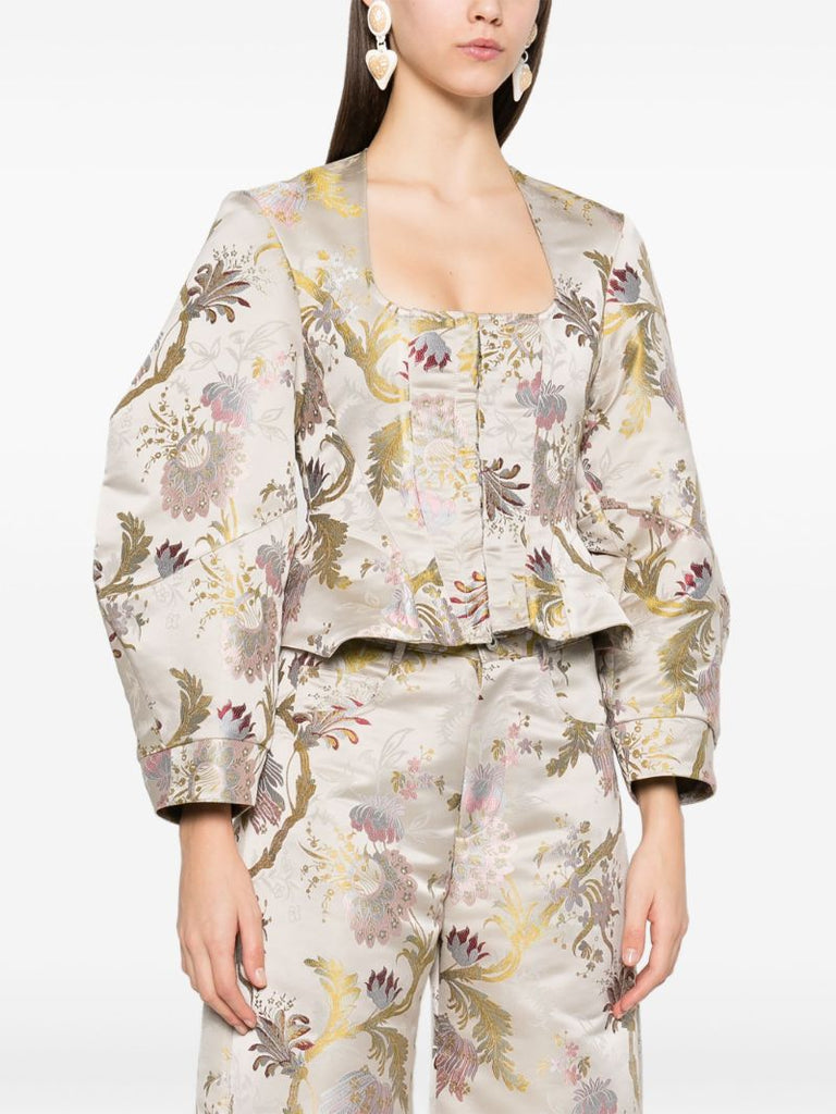 Brocade-effect Satin Blouse