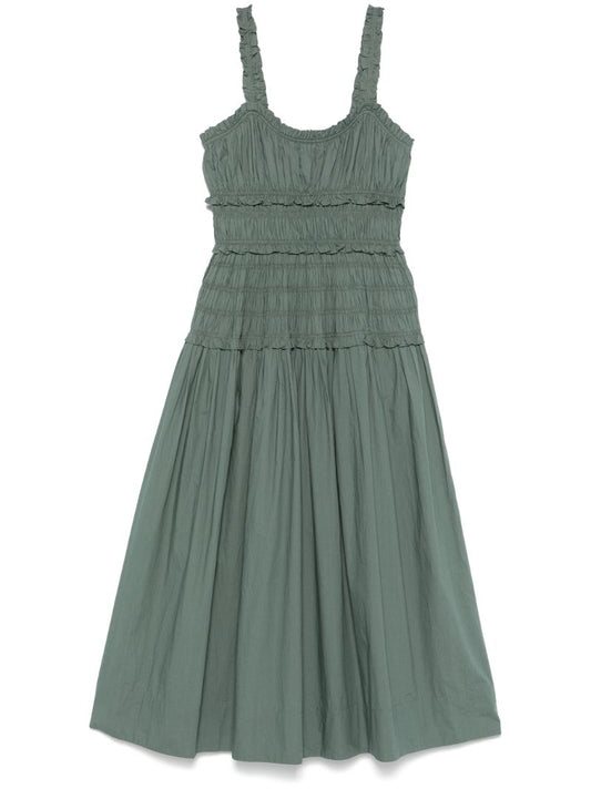 Green Shirred Dress