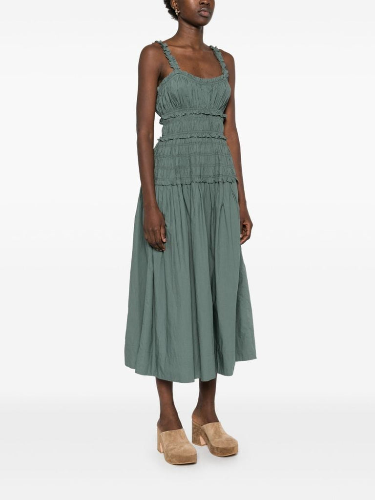 Green Shirred Dress