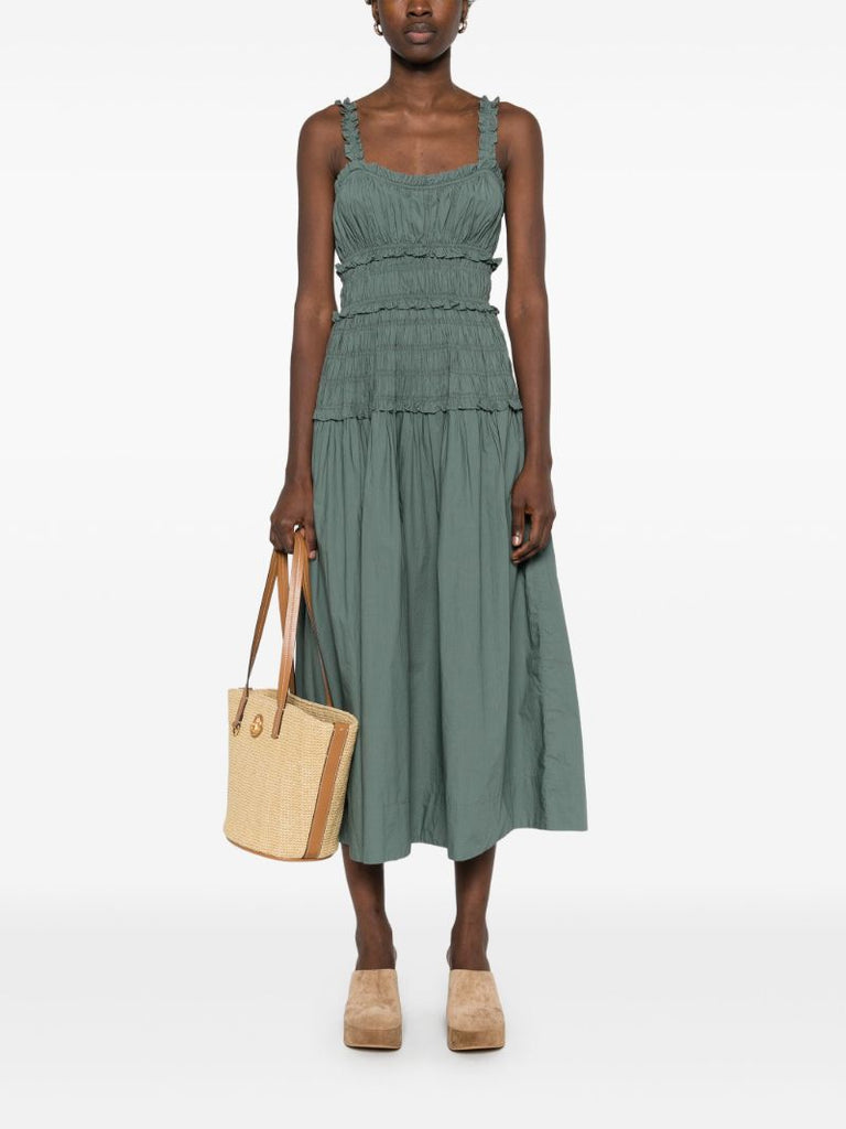 Green Shirred Dress