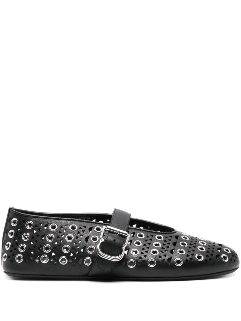 Black Eyelet-embellished Ballet Flats