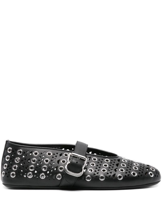 Black Eyelet-embellished Ballet Flats