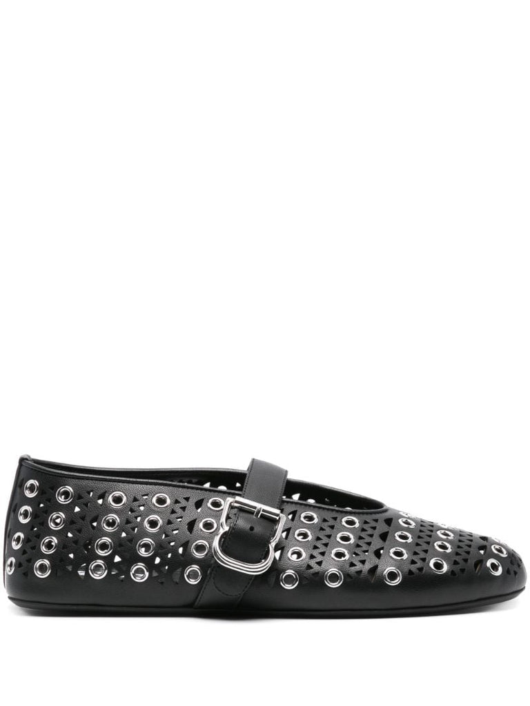Black Eyelet-embellished Ballet Flats