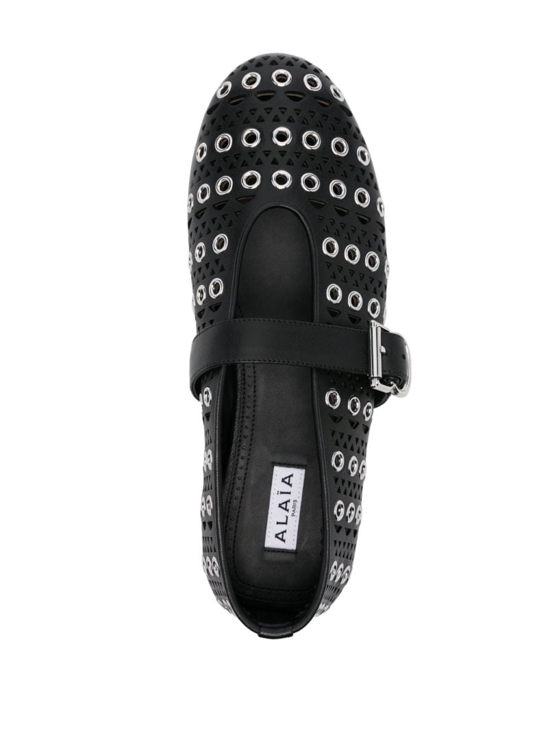 Black Eyelet-embellished Ballet Flats