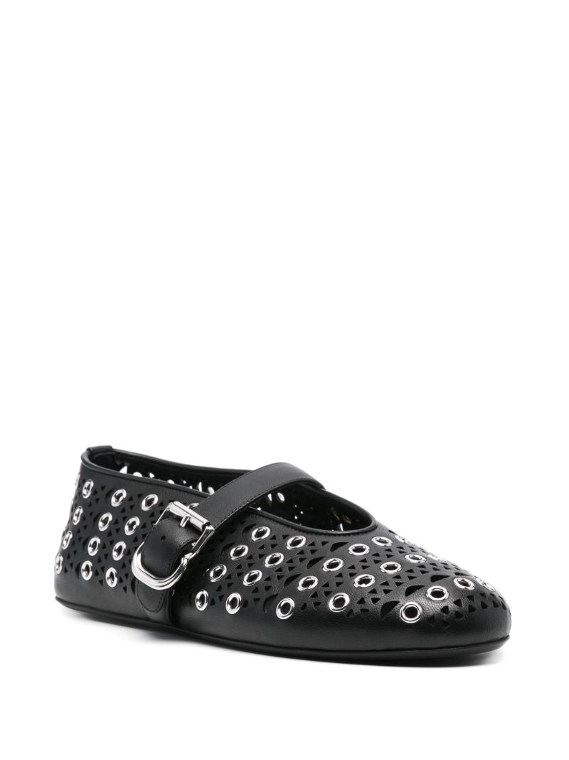 Black Eyelet-embellished Ballet Flats