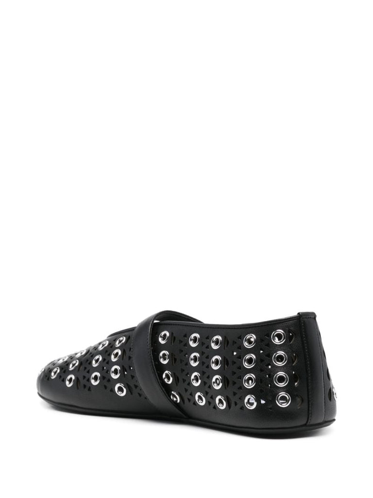 Black Eyelet-embellished Ballet Flats