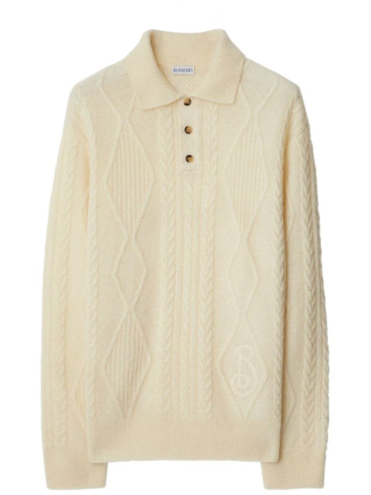 Aran-knit Polo Top