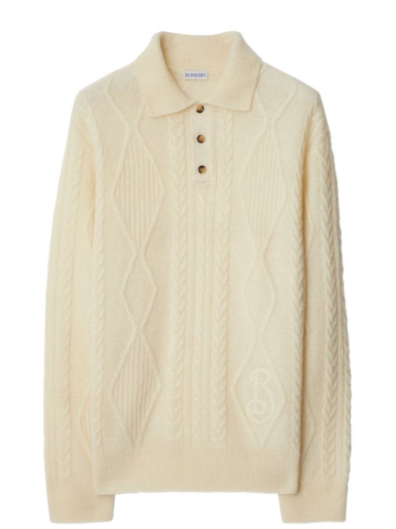 Aran-knit Polo Top