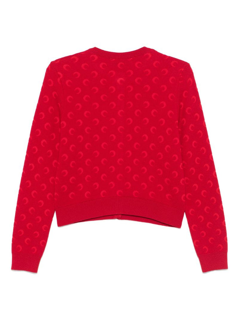 Red Crescent Moon-jacquard Cardigan