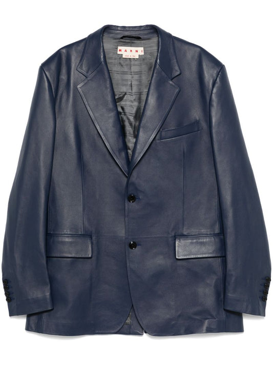 Leather Single-breasted Blazer