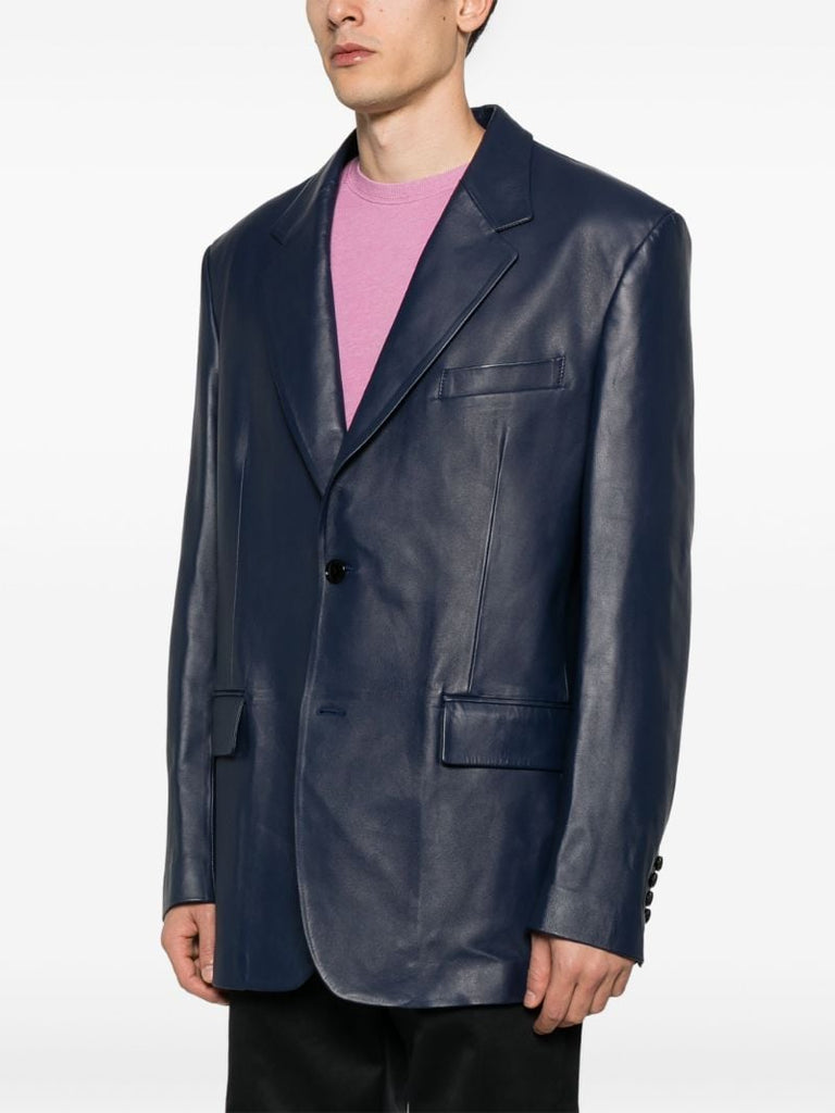 Leather Single-breasted Blazer