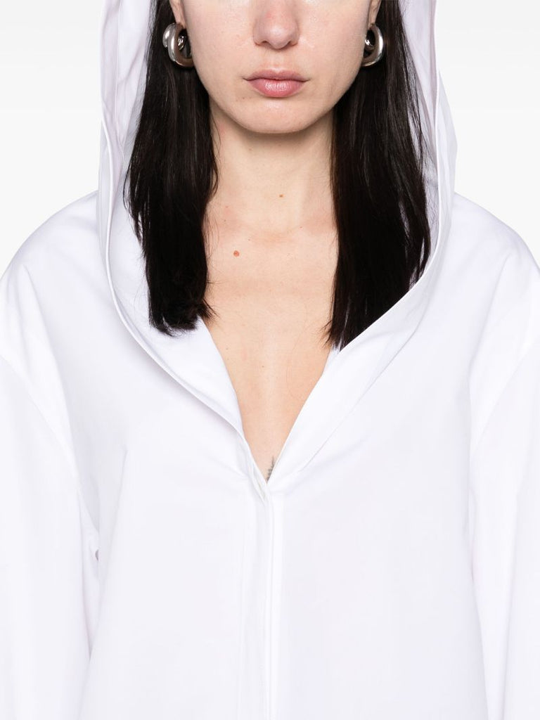 White Poplin Hooded Shirt