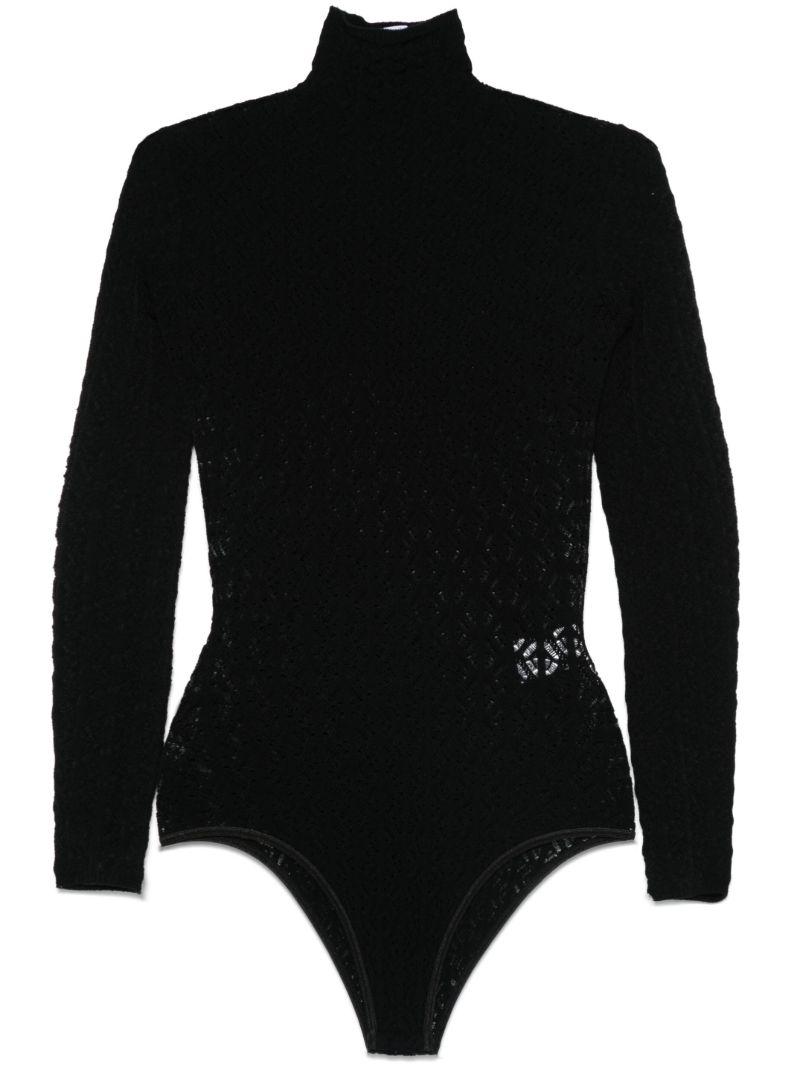 Black Geometric-lace Bodysuit