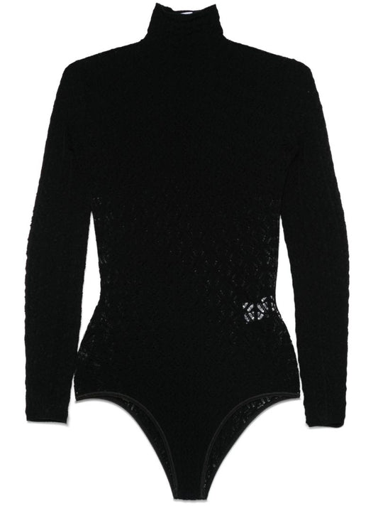 Black Geometric-lace Bodysuit