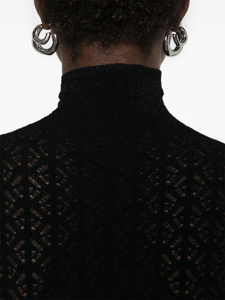 Black Geometric-lace Bodysuit