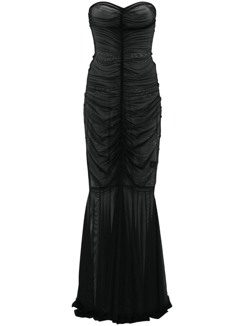 Black Strapless Shirred Gown