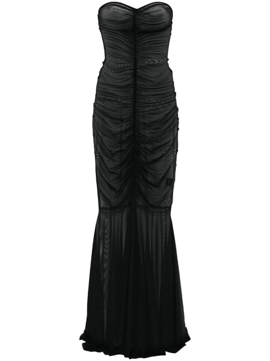 Black Strapless Shirred Gown
