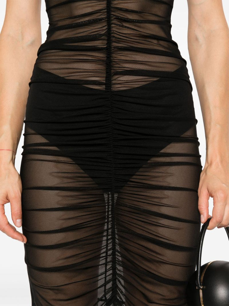 Black Strapless Shirred Gown