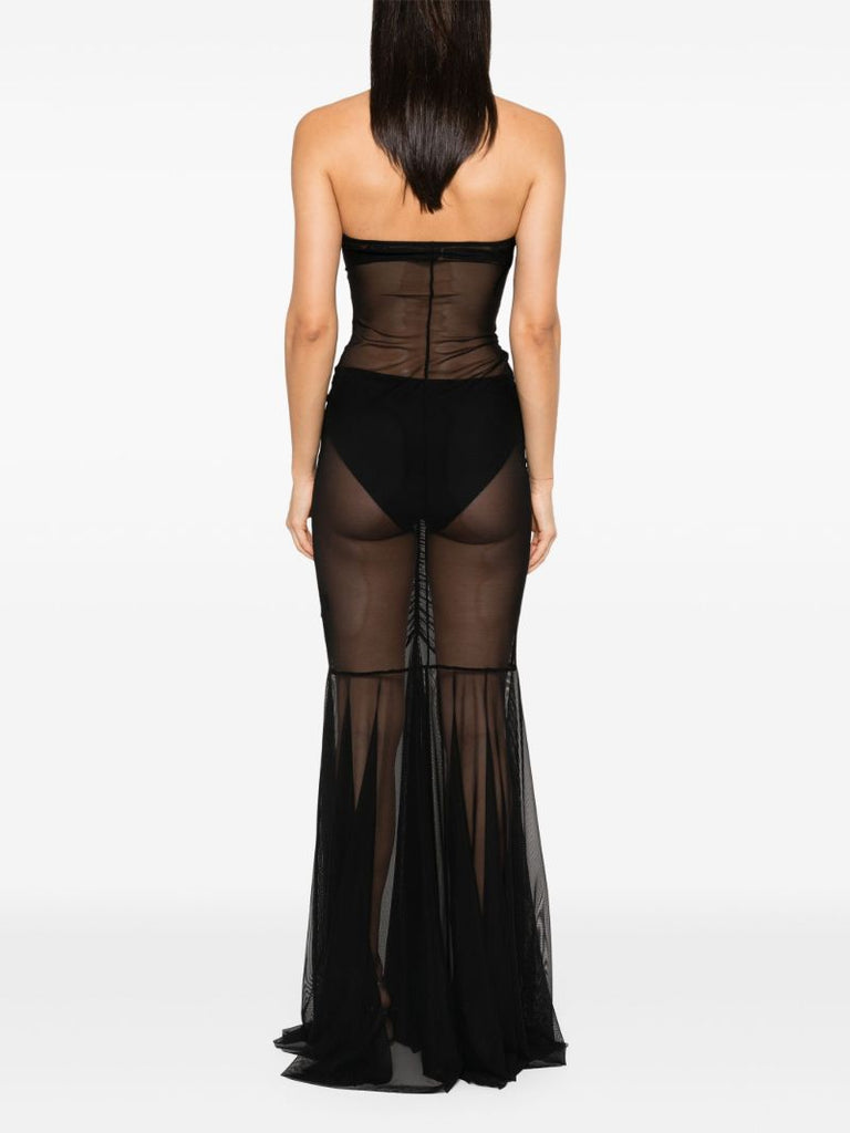 Black Strapless Shirred Gown