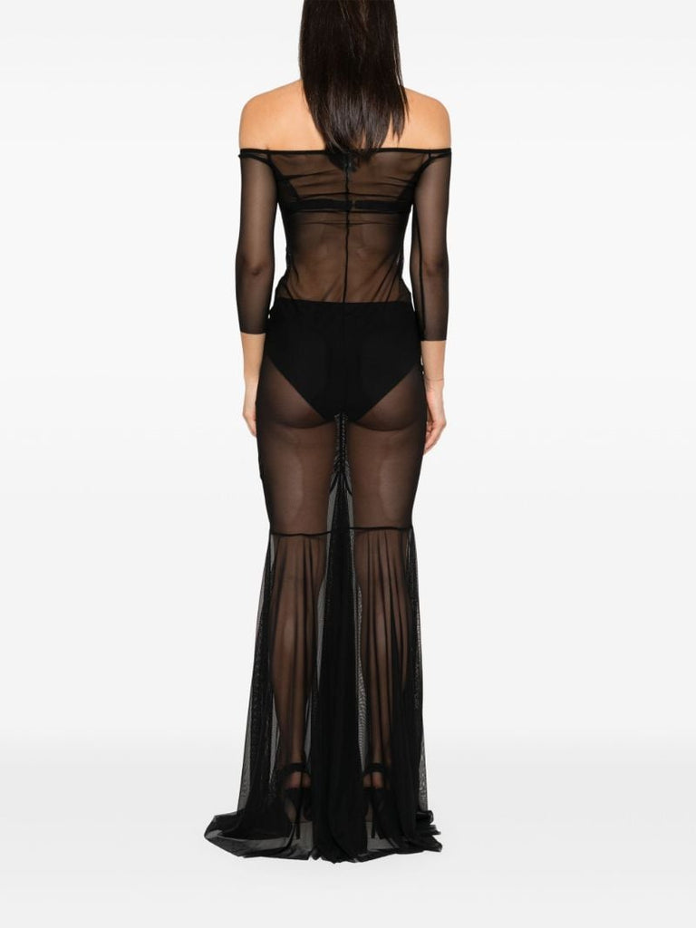 Black Off-shoulder Shirred Gown