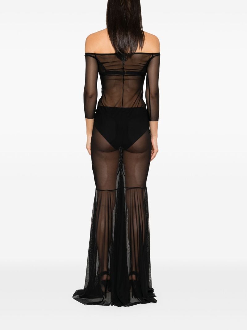 Black Off-shoulder Shirred Gown